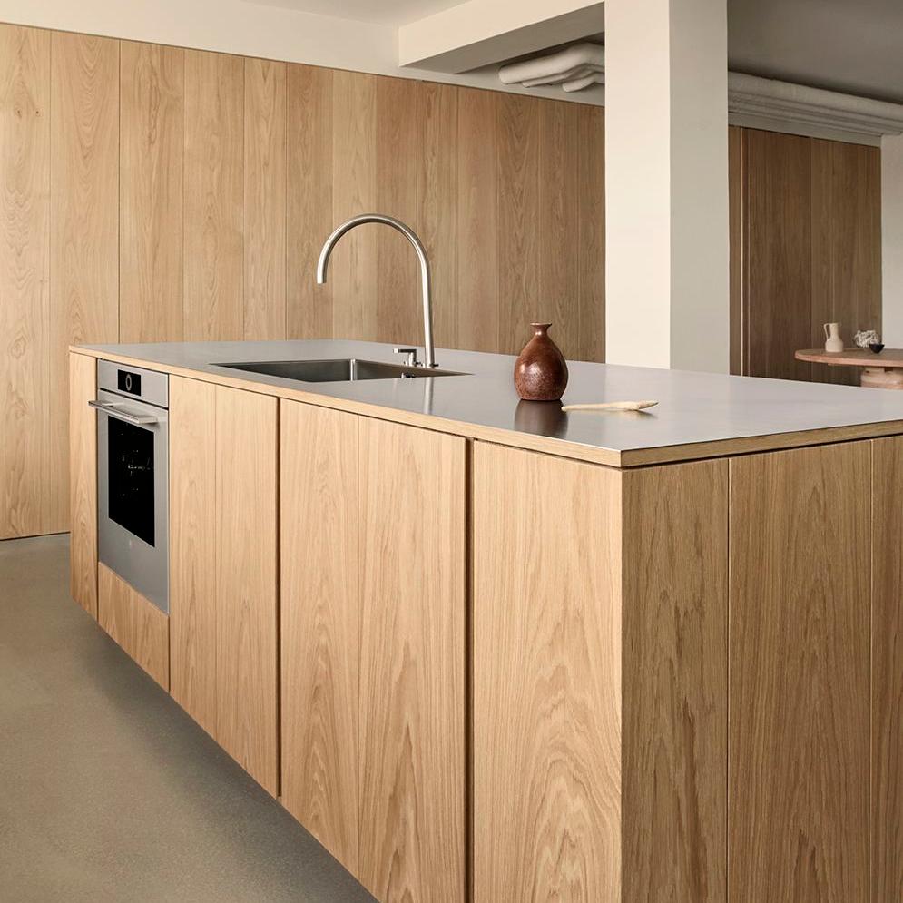 Wood veneer kitchen cabinet