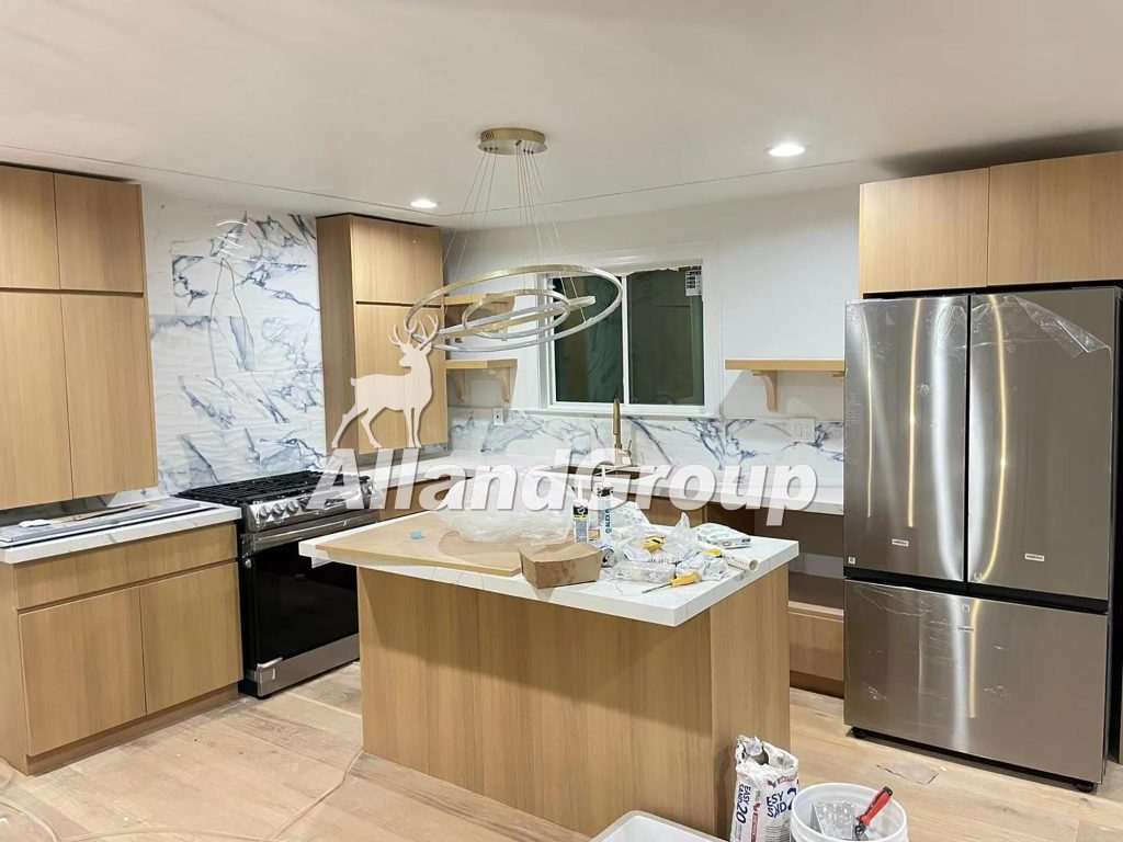 Completed MDF kitchen cabinets installed in a US multifamily development project