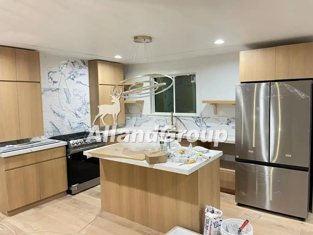 Completed MDF kitchen cabinets installed in a US multifamily development project