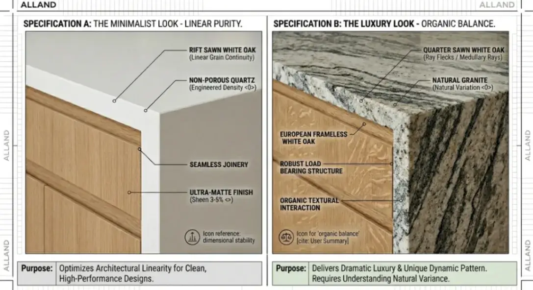 A professional top-down CAD floor plan comparison of kitchen clearance standards: 42-inch residential minimum vs. 48-inch professional multi-cook traffic flow between island and cabinetry.