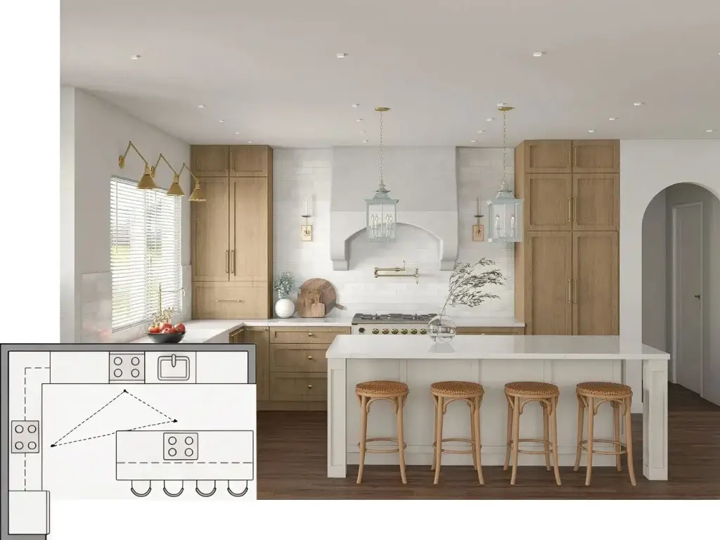 Spacious L-shaped kitchen with island showcasing modern custom flat-panel perimeter cabinets and deep island drawer storage.