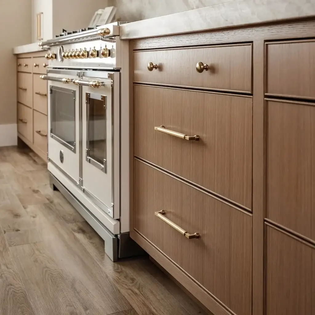 Close up view of traditional white beaded cabinet doors in an inset face-frame configuration with polished chrome butt hinges.