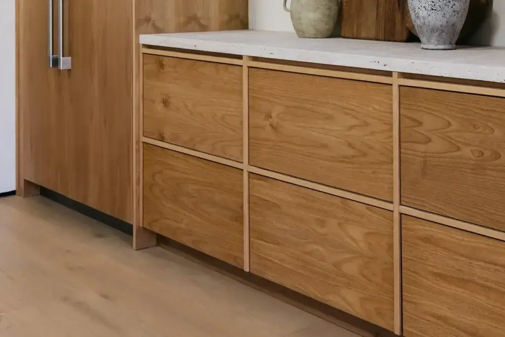 Natural cherry kitchen cabinets finish panel with natural amber luster