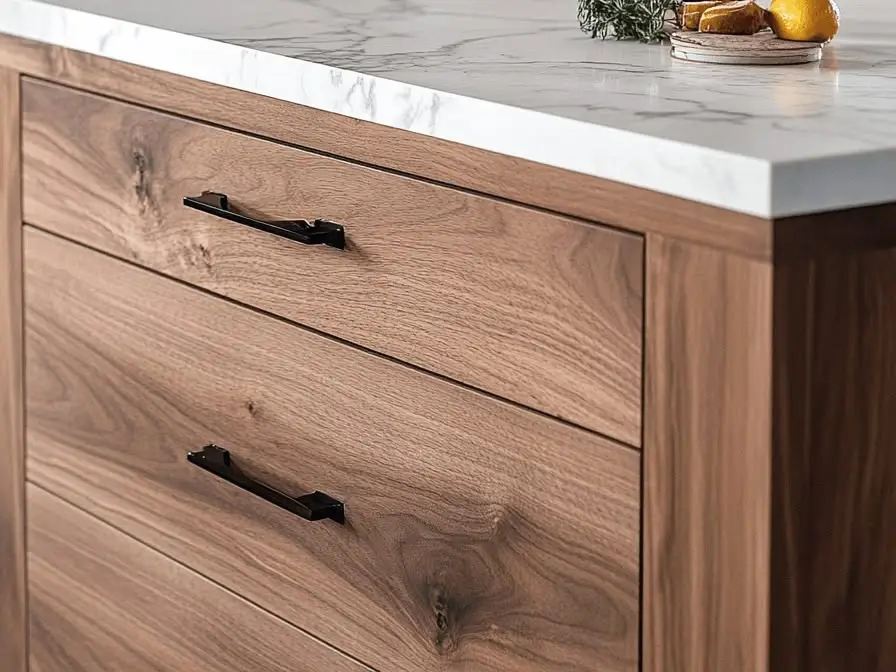 Natural walnut kitchen cabinets slab door with clear coat satin finish
