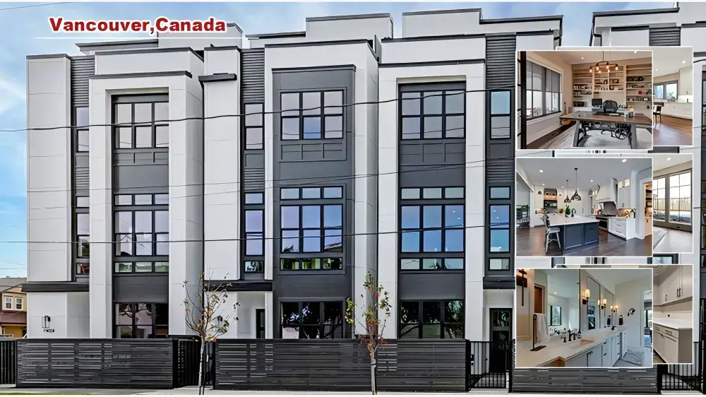Modern multi-unit townhome exterior and interior custom millwork package in Vancouver Canada