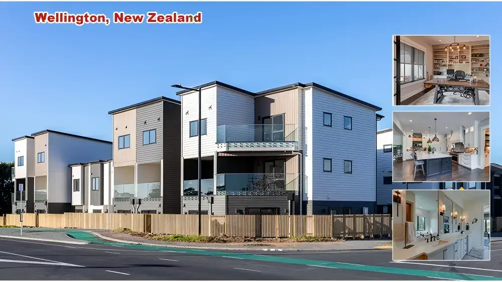 Coastal residential complex exterior with factory-direct interior millwork in Wellington New Zealand