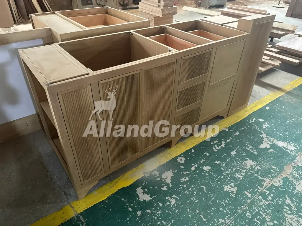 Solid white oak slim shaker fluted style cabinet door with American flush inset frame