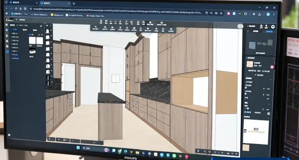 Custom cabinet design process showing photorealistic 3D modeling and cabinetry layout planning at ALLAND